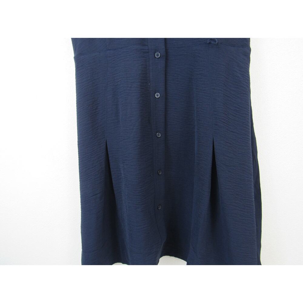 DKNY Size 16 Sleeveless Navy Blue Button Down Shirt Dress Mini Belted V Neck - Picture 6 of 8